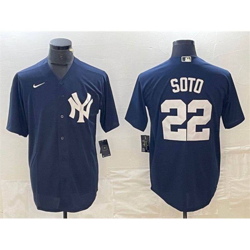 6863e7006d52f_1 Men's New York Yankees #22 Juan Soto Navy Cool Base Stitched Baseball Jersey