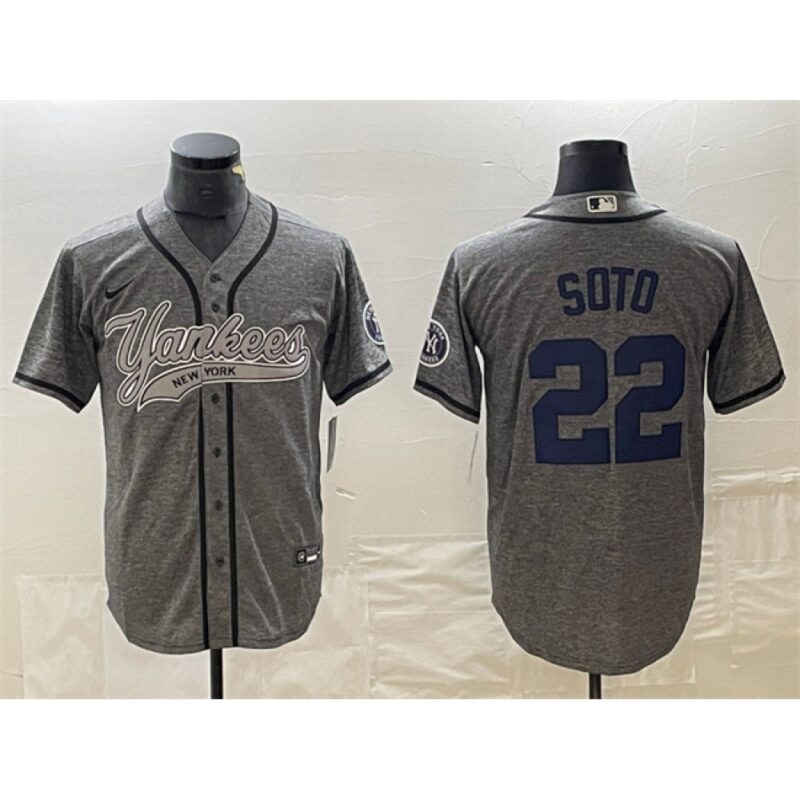 6863e7044d38b_1 Men's New York Yankees #22 Juan Soto Grey Cool Base Stitched Baseball Jersey