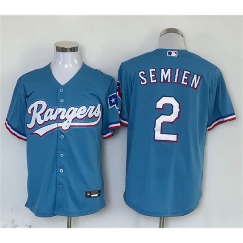 6863e71fce93d_1 Men's Texas Rangers #2 Marcus Semien Blue With Patch Cool Base Stitched MLB Jersey
