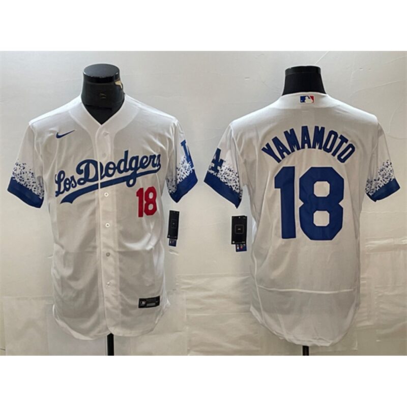 6863e72398a65_1 Men's Los Angeles Dodgers #18 Yoshinobu Yamamoto White City Connect Flex Base Stitched Baseball Jersey