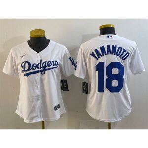 6863e72a7d362_1 Women's Los Angeles Dodgers #18 Yoshinobu Yamamoto White Stitched Jersey(Run Small)