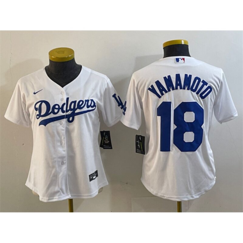 6863e72a7d362_1 Women's Los Angeles Dodgers #18 Yoshinobu Yamamoto White Stitched Jersey(Run Small)