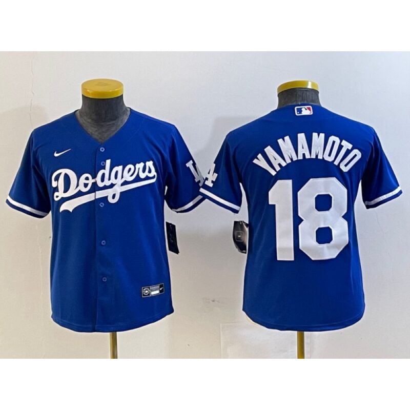 6863e72d76837_1 Youth Los Angeles Dodgers #18 Yoshinobu Yamamoto Blue Stitched Baseball Jersey