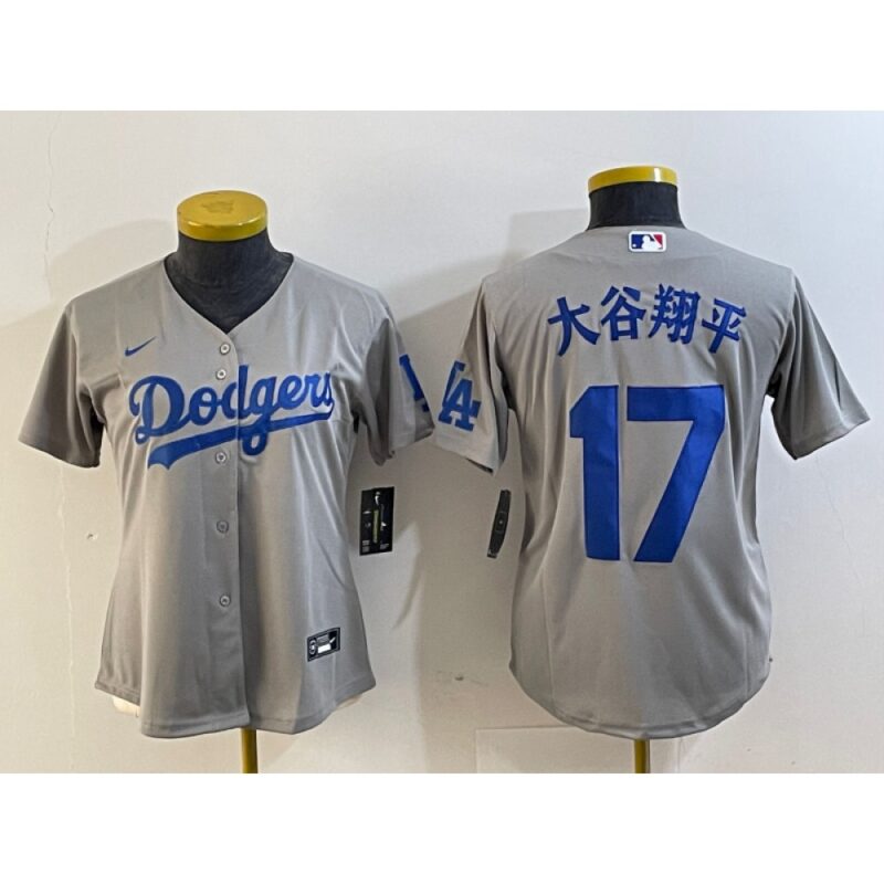 6863e738159e9_1 Women's Los Angeles Dodgers #17 Shohei Ohtani Grey Stitched Jersey(Run Small)