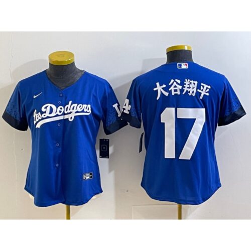 6863e73e8dcfd_1 Women's Los Angeles Dodgers #17 Shohei Ohtani Royal City Connect Stitched Jersey(Run Small)