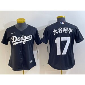6863e741ded15_1 Women's Los Angeles Dodgers #17 Shohei Ohtani Black Stitched Jersey(Run Small)