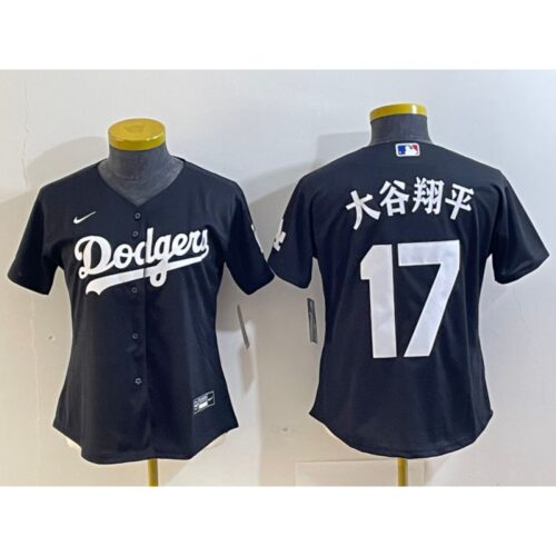 6863e741ded15_1 Women's Los Angeles Dodgers #17 Shohei Ohtani Black Stitched Jersey(Run Small)