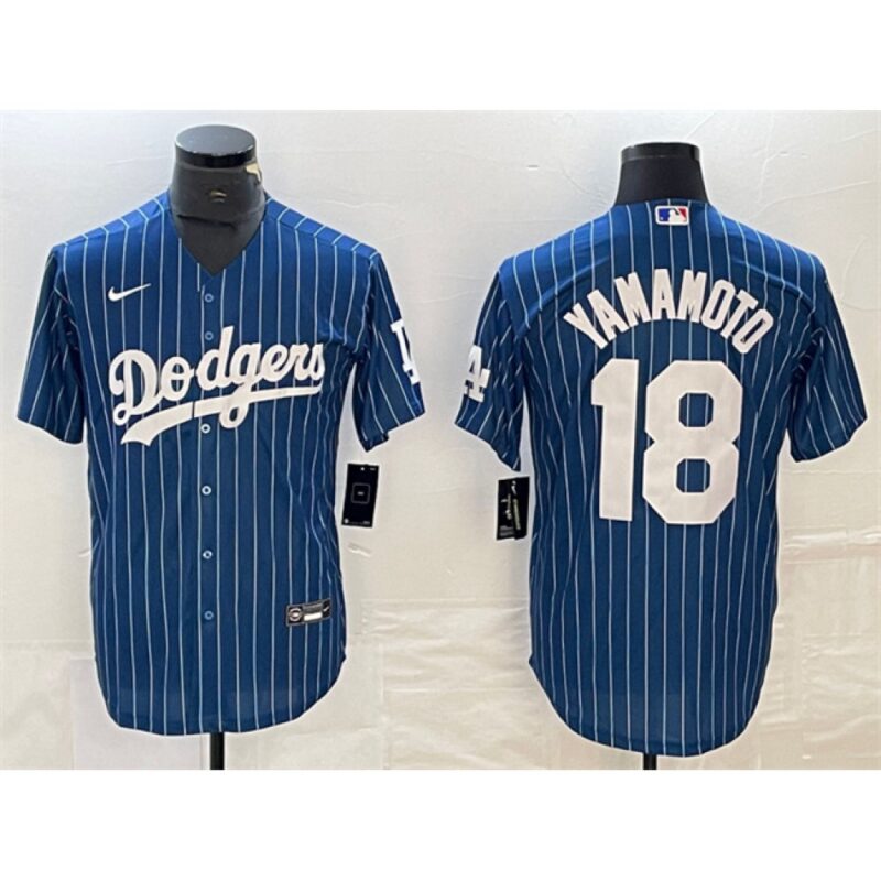 6863e797605f5_1 Men's Los Angeles Dodgers #18 Yoshinobu Yamamoto Navy Cool Base With Patch Stitched Baseball Jersey