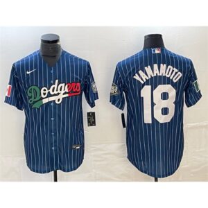 6863e79b3d2e8_1 Men's Los Angeles Dodgers #18 Yoshinobu Yamamoto Navy Cool Base With Patch Stitched Baseball Jersey