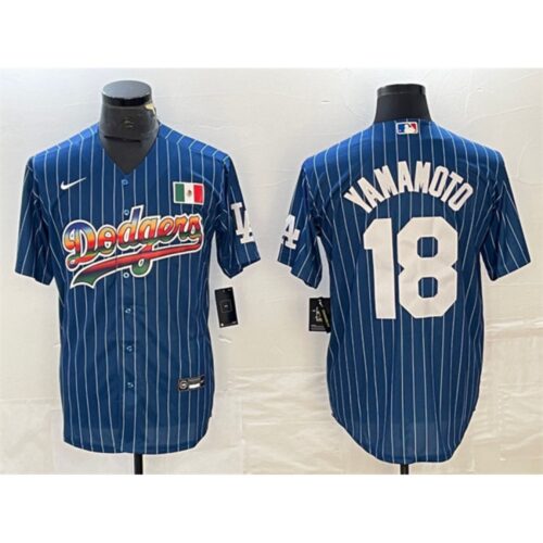 6863e79f2d600_1 Men's Los Angeles Dodgers #18 Yoshinobu Yamamoto Navy Cool Base With Patch Stitched Baseball Jersey