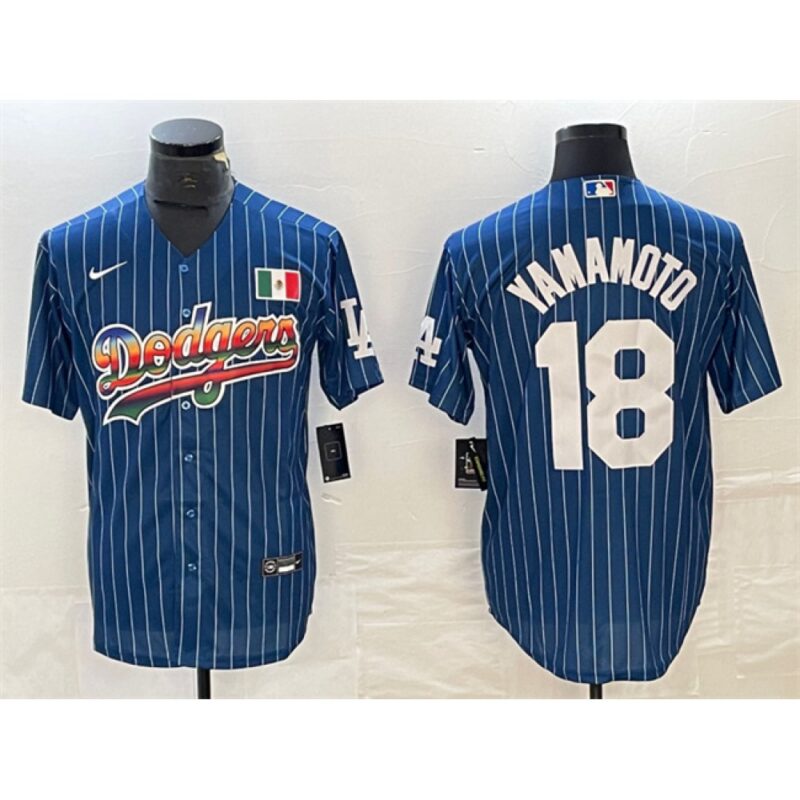 6863e79f2d600_1 Men's Los Angeles Dodgers #18 Yoshinobu Yamamoto Navy Cool Base With Patch Stitched Baseball Jersey