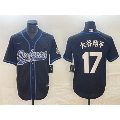 6863e7a7037c1_1 Men's Los Angeles Dodgers #17 Shohei Ohtani Black Cool Base With Patch Stitched Baseball Jersey