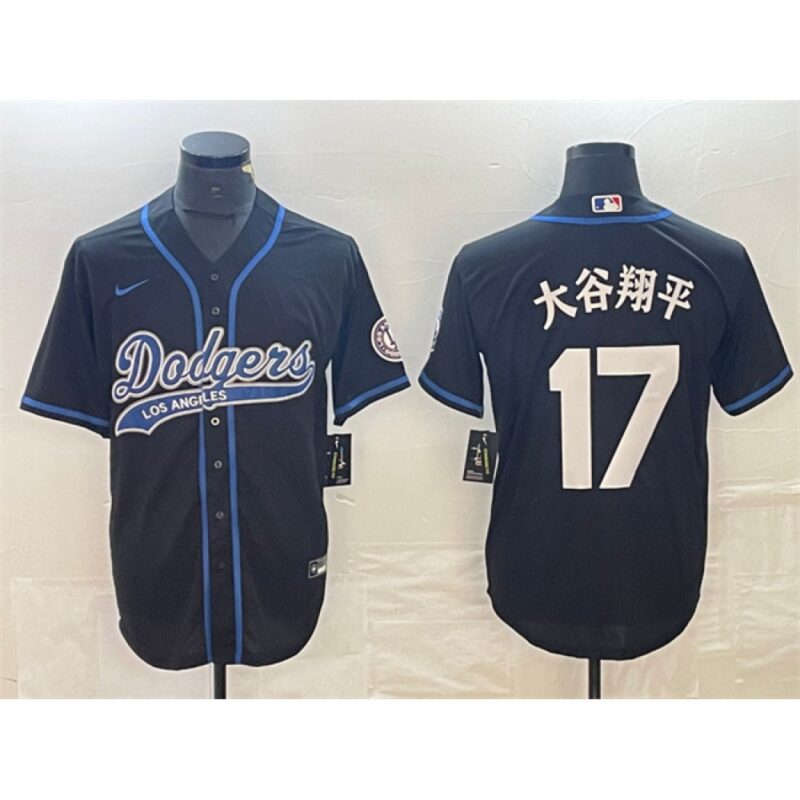 6863e7a7037c1_1 Men's Los Angeles Dodgers #17 Shohei Ohtani Black Cool Base With Patch Stitched Baseball Jersey