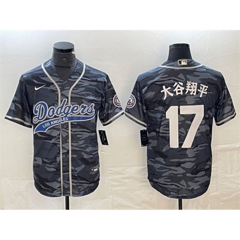6863e7aac24f5_1 Men's Los Angeles Dodgers #17 Shohei Ohtani Grey Camo Cool Base With Patch Stitched Baseball Jersey