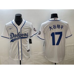 6863e7b228c81_1 Men's Los Angeles Dodgers #17 Shohei Ohtani White Cool Base With Patch Stitched Baseball Jersey
