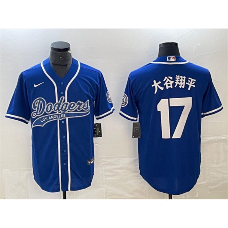 6863e7b5bf8e0_1 Men's Los Angeles Dodgers #17 Shohei Ohtani Blue Cool Base With Patch Stitched Baseball Jersey