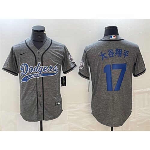 6863e7b978df6_1 Men's Los Angeles Dodgers #17 Shohei Ohtani Grey Cool Base With Patch Stitched Baseball Jersey