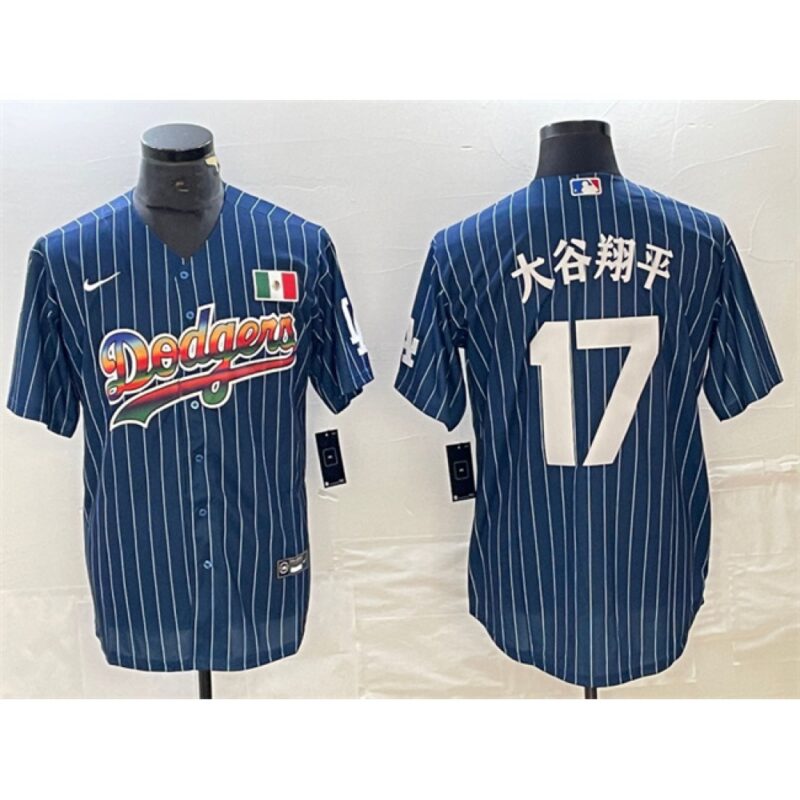 6863e7c15036b_1 Men's Los Angeles Dodgers #17 Shohei Ohtani Navy Cool Base With Patch Stitched Baseball Jersey