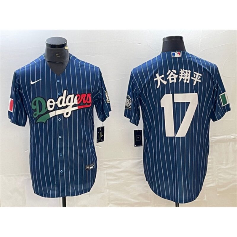 6863e7c51cba3_1 Men's Los Angeles Dodgers #17 Shohei Ohtani Navy Cool Base With Patch Stitched Baseball Jersey