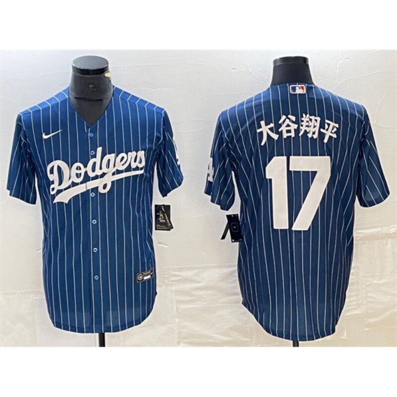 6863e7c90ffea_1 Men's Los Angeles Dodgers #17 Shohei Ohtani Navy Cool Base With Patch Stitched Baseball Jersey