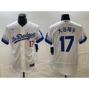 6863e7cd0bf68_1 Men's Los Angeles Dodgers #17 Shohei Ohtani White City Connect Flex Base Stitched Baseball Jersey