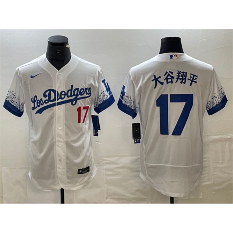 6863e7cd0bf68_1 Men's Los Angeles Dodgers #17 Shohei Ohtani White City Connect Flex Base Stitched Baseball Jersey