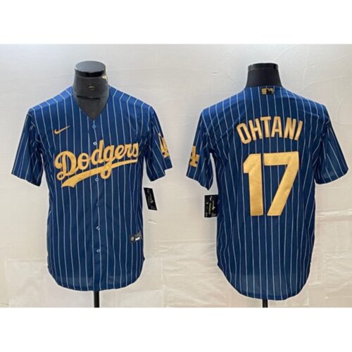6863e7d0c195a_1 Men's Los Angeles Dodgers #17 Shohei Ohtani Navy Gold Cool Base Stitched Jersey