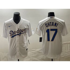 6863e7d4c1762_1 Men's Los Angeles Dodgers #17 Shohei Ohtani White/Gold Cool Base With Patch Stitched Baseball Jersey