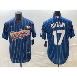6863e7d90950b_1 Men's Los Angeles Dodgers #17 Shohei Ohtani Navy Cool Base With Patch Stitched Baseball Jersey