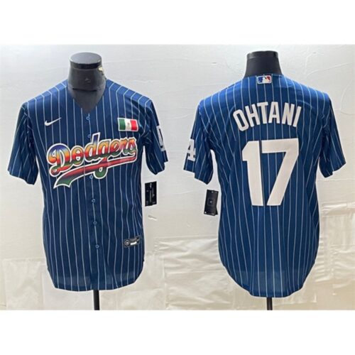 6863e7d90950b_1 Men's Los Angeles Dodgers #17 Shohei Ohtani Navy Cool Base With Patch Stitched Baseball Jersey