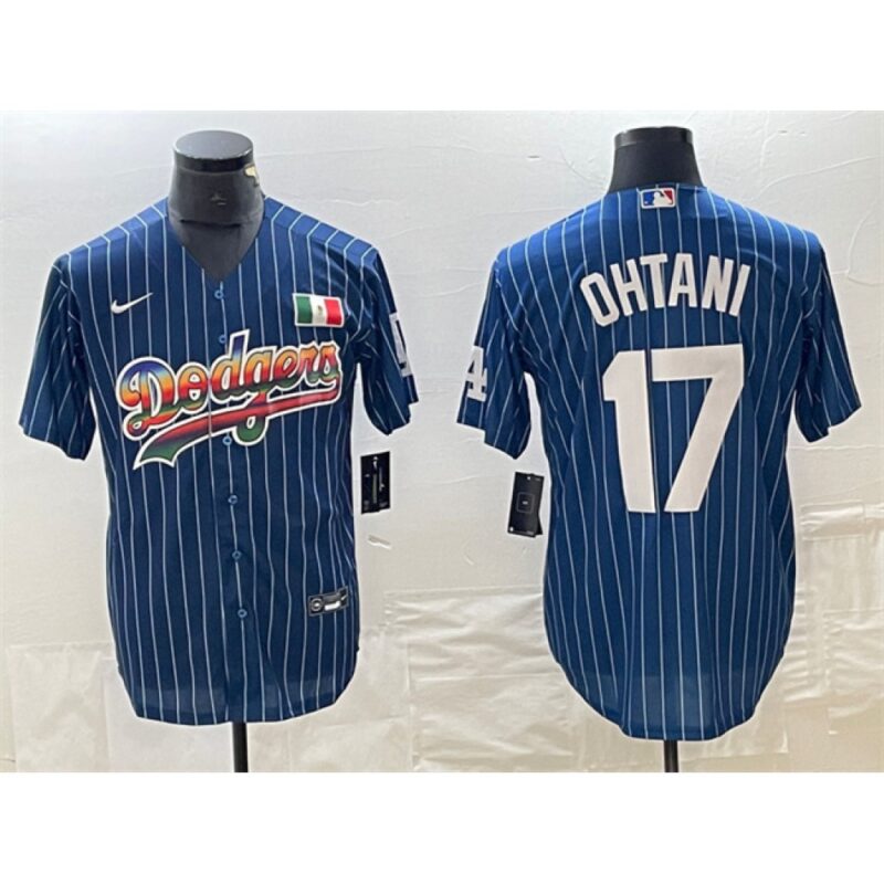 6863e7d90950b_1 Men's Los Angeles Dodgers #17 Shohei Ohtani Navy Cool Base With Patch Stitched Baseball Jersey
