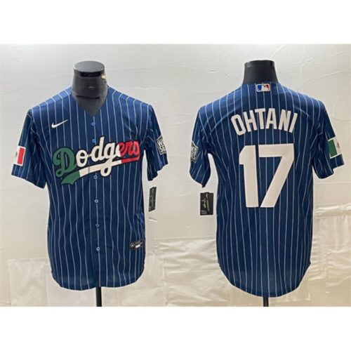 6863e7dcdc46a_1 Men's Los Angeles Dodgers #17 Shohei Ohtani Navy Cool Base With Patch Stitched Baseball Jersey