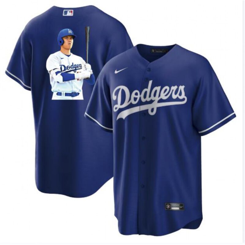 6863e7e4005bf_1 Men's Los Angeles Dodgers #17 Shohei Ohtani Blue Big Logo Cool Base Stitched Jersey