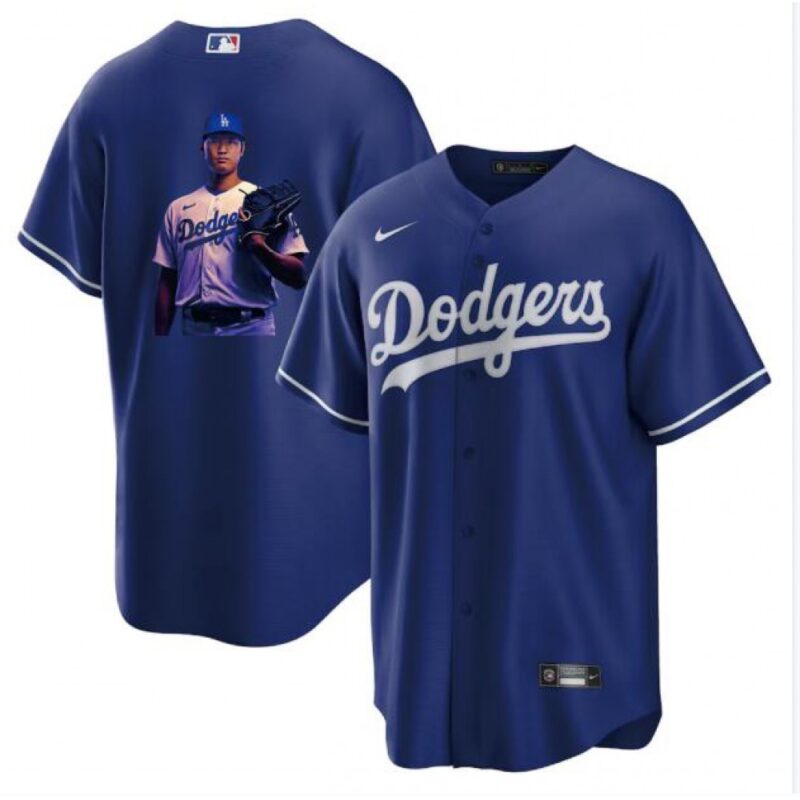 6863e7e79b1db_1 Men's Los Angeles Dodgers #17 Shohei Ohtani Blue Big Logo Cool Base Stitched Jersey