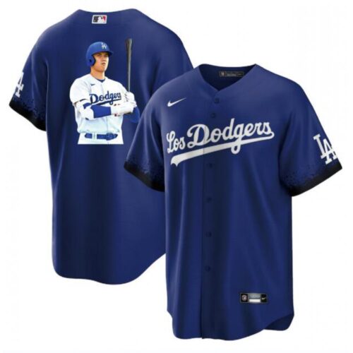 6863e7f299f09_1 Men's Los Angeles Dodgers #17 Shohei Ohtani Blue Big Logo City Connect Cool Base Stitched Jersey