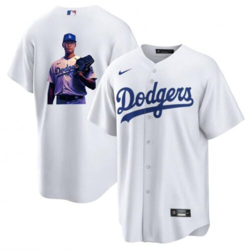 6863e7f65f66e_1 Men's Los Angeles Dodgers #17 Shohei Ohtani White Big Logo Cool Base Stitched Jersey