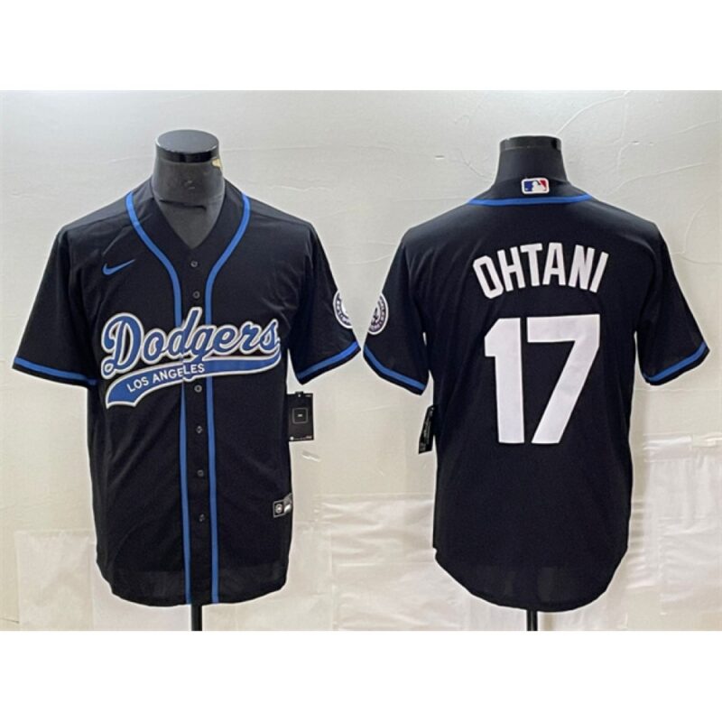 6863e80921887_1 Men's Los Angeles Dodgers #17 Shohei Ohtani Black Cool Base With Patch Stitched Baseball Jersey