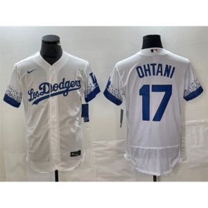 6863e80cd9c5b_1 Men's Los Angeles Dodgers #17 Shohei Ohtani White City Connect Flex Base With Patch Stitched Baseball Jersey