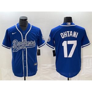 6863e8186b826_1 Men's Los Angeles Dodgers #17 Shohei Ohtani Blue Cool Base With Patch Stitched Baseball Jersey