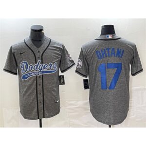 6863e81c113e6_1 Men's Los Angeles Dodgers #17 Shohei Ohtani Gray Cool Base With Patch Stitched Baseball Jersey