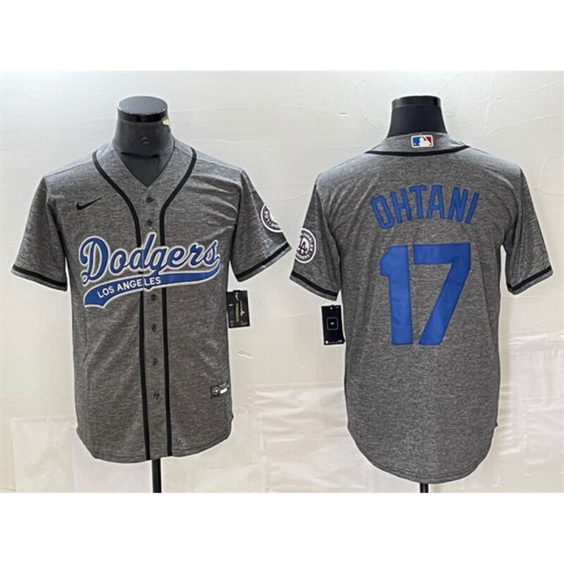 6863e81c113e6_1 Men's Los Angeles Dodgers #17 Shohei Ohtani Gray Cool Base With Patch Stitched Baseball Jersey