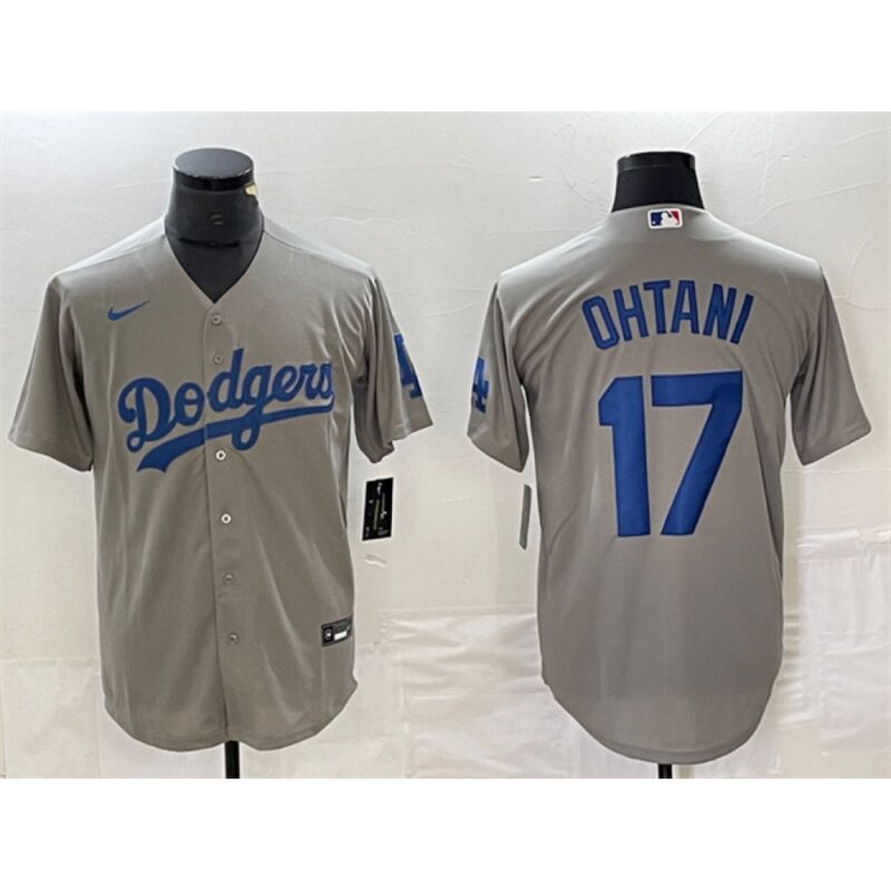 6863e823b17de_1 Men's Los Angeles Dodgers #17 Shohei Ohtani Grey Cool Base Stitched Jersey