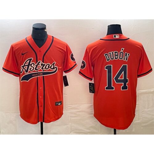 6863e82ae425d_1 Men's Houston Astros #14 Mauricio Dubon Orange With Patch Cool Base Stitched Baseball Jersey