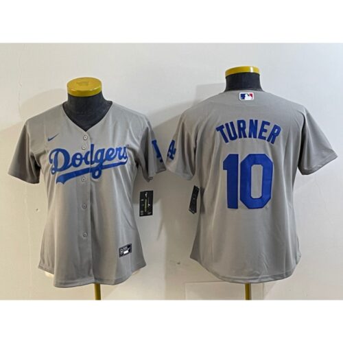 6863e83593458_1 Youth Los Angeles Dodgers #10 Justin Turner Grey Stitched Baseball Jersey
