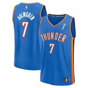 686405b5e6df3_1 Men's Oklahoma City Thunder #7 Chet Holmgren Fanatics Blue 2025 NBA Finals Champions Fast Break Replica Player Icon Edition Jersey