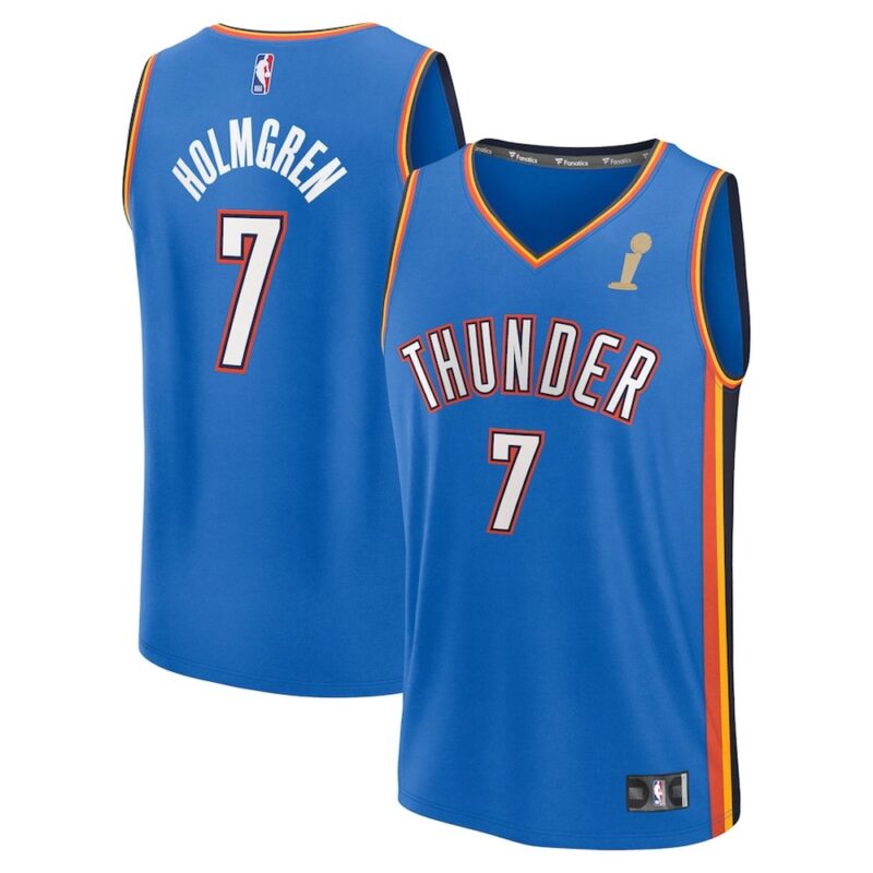 686405b5e6df3_1 Men's Oklahoma City Thunder #7 Chet Holmgren Fanatics Blue 2025 NBA Finals Champions Fast Break Replica Player Icon Edition Jersey