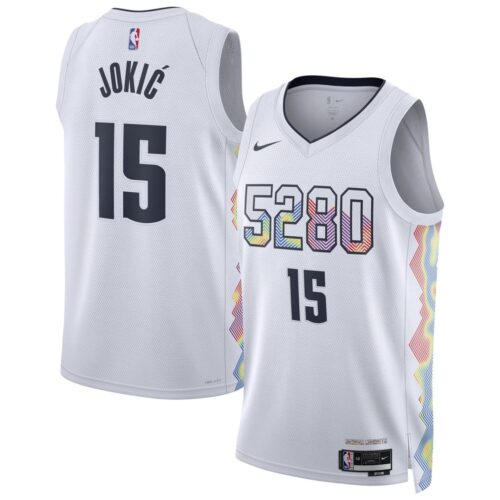 6864065412620_1 Unisex Denver Nuggets Nikola Jokic White 2024/25 Swingman Player Jersey - City Edition