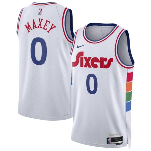 68640669d67fe_1 Unisex Philadelphia 76ers Tyrese Maxey White 2024/25 Swingman Player Jersey - City Edition