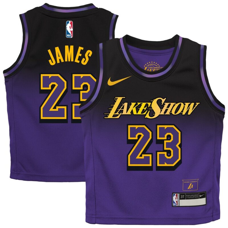 6864072858484_1 Toddler Los Angeles Lakers #23 LeBron James Purple 2024/25 Swingman City Edition Player Jersey