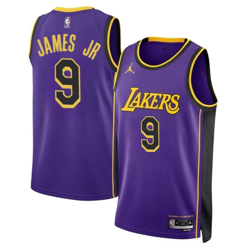 6864074c21e54_1 Men's Los Angeles Lakers #9 Bronny James Jr. Purple 2024 Draft Statement Edition Stitched Basketball Jersey